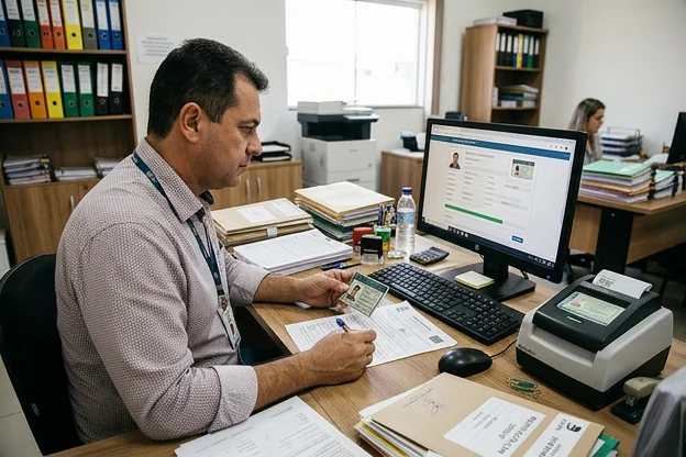 Despachante processando a renovação da CNH para um cliente em Sinop.